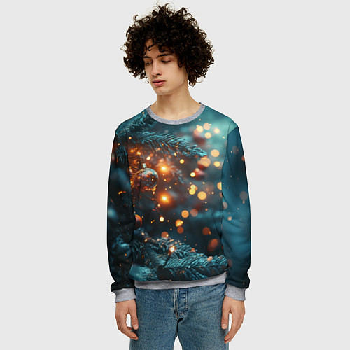 Мужской свитшот Елочные шары и боке / 3D-Меланж – фото 3