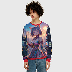 Свитшот мужской Аниме в фантастическом городе, цвет: 3D-красный — фото 2