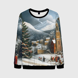 Мужской свитшот Новогодняя огромная елка и маленькие домики