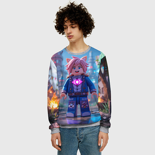 Мужской свитшот Roblox pink hair / 3D-Меланж – фото 3
