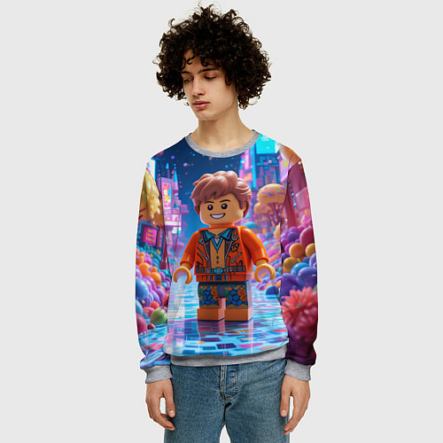 Мужской свитшот Roblox в неоновом городе / 3D-Меланж – фото 3
