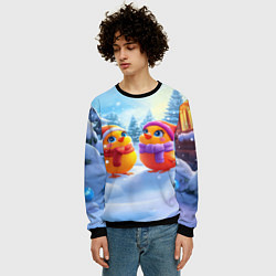 Свитшот мужской Радостные новогодние птички, цвет: 3D-черный — фото 2