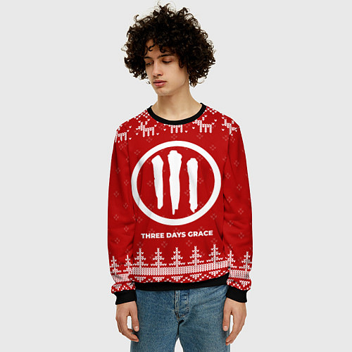 Мужской свитшот Новогодний Three Days Grace с оленями / 3D-Черный – фото 3