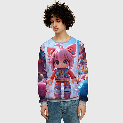 Мужской свитшот Роблокс хорошенький человечек / 3D-Меланж – фото 3