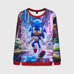 Свитшот мужской Sonic в неоновом городе, цвет: 3D-красный