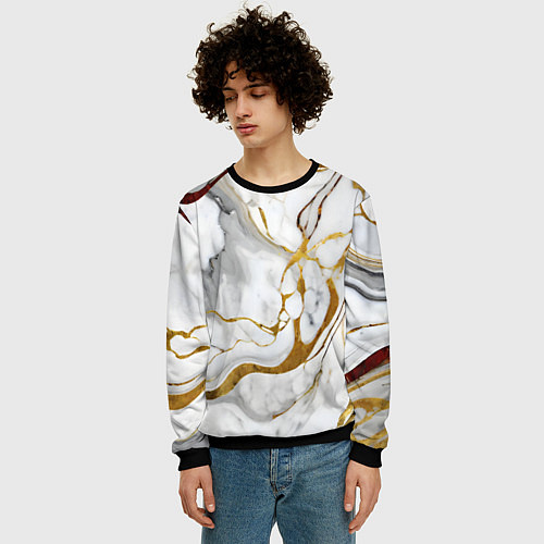 Мужской свитшот Жёлто-белый мрамор / 3D-Черный – фото 3