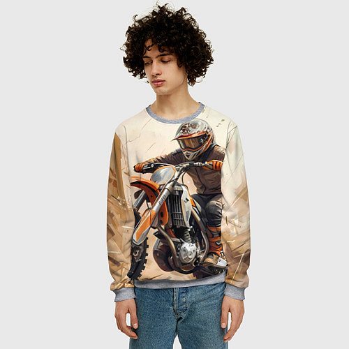 Мужской свитшот Эндуро Гонщик / 3D-Меланж – фото 3