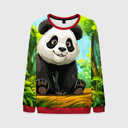 Мужской свитшот Пандочка в лесу / 3D-Красный – фото 1
