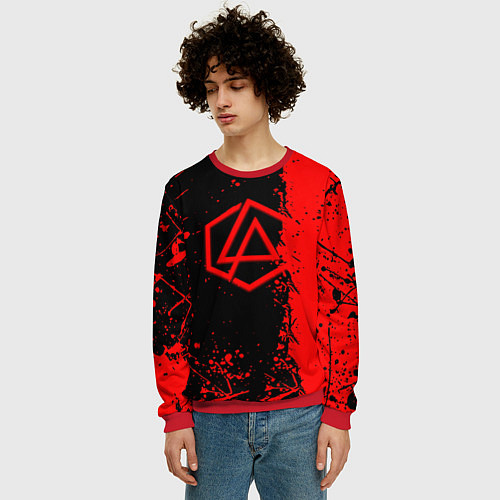 Мужской свитшот Linkin park краски всплеск текстура / 3D-Красный – фото 3