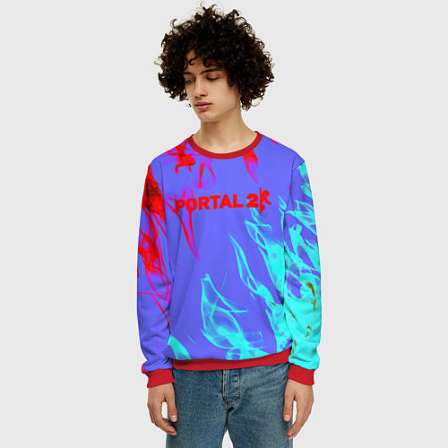 Мужской свитшот Portal 2 neon flame steel / 3D-Красный – фото 3