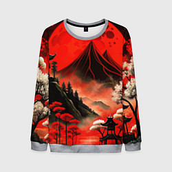 Свитшот мужской Япония природа в красном цвете, цвет: 3D-меланж