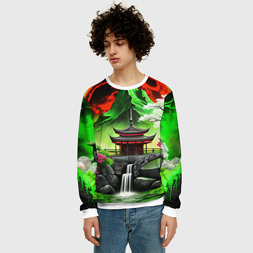 Мужской свитшот Водопад японии и природа / 3D-Белый – фото 3