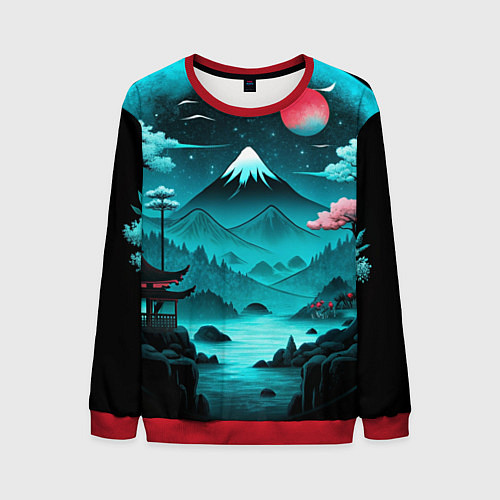 Мужской свитшот Коллаж из природы Японии / 3D-Красный – фото 1