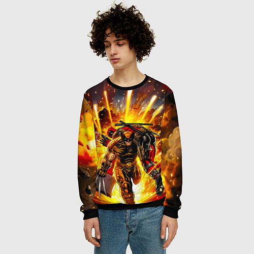 Мужской свитшот Дэдпул и Росомаха при взрыве / 3D-Черный – фото 3