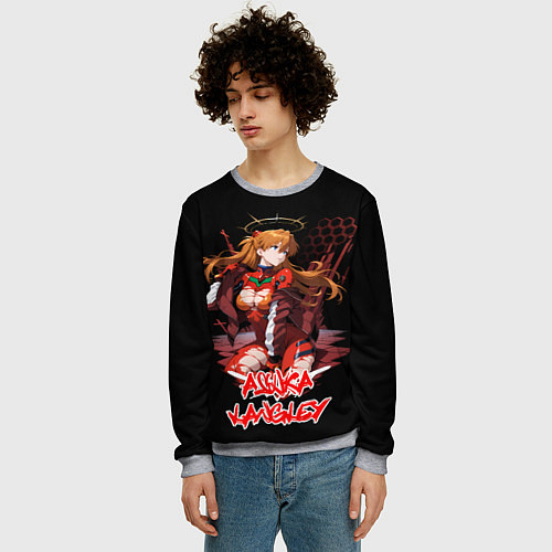 Мужской свитшот Аска Ленгли с копьем - Евангелион / 3D-Меланж – фото 3