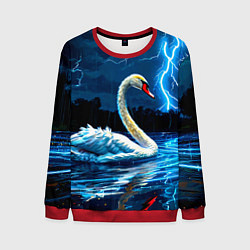 Свитшот мужской Лебедь на пруду в гразу, цвет: 3D-красный