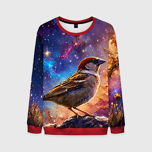 Мужской свитшот Воробей в космосе / 3D-Красный – фото 1