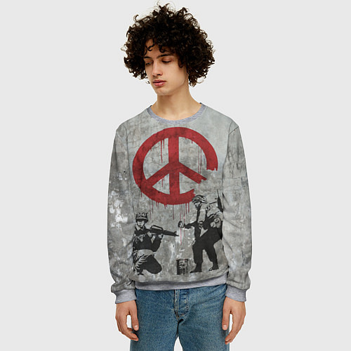 Мужской свитшот Banksy - peace / 3D-Меланж – фото 3