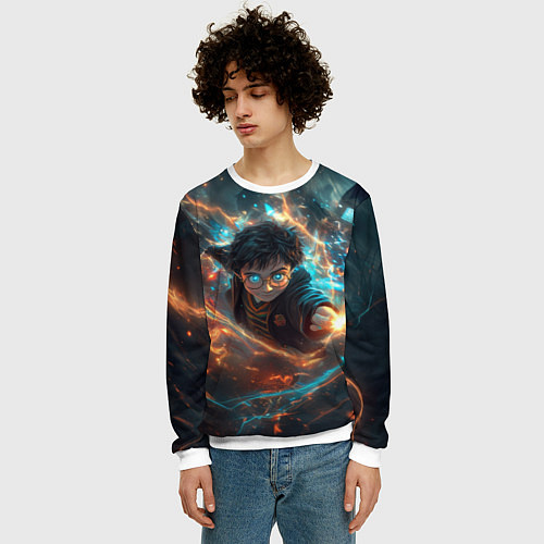 Мужской свитшот Гарри Поттер - вихрь магии / 3D-Белый – фото 3