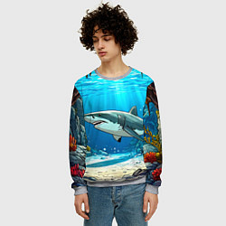 Свитшот мужской Акула в океане, цвет: 3D-меланж — фото 2