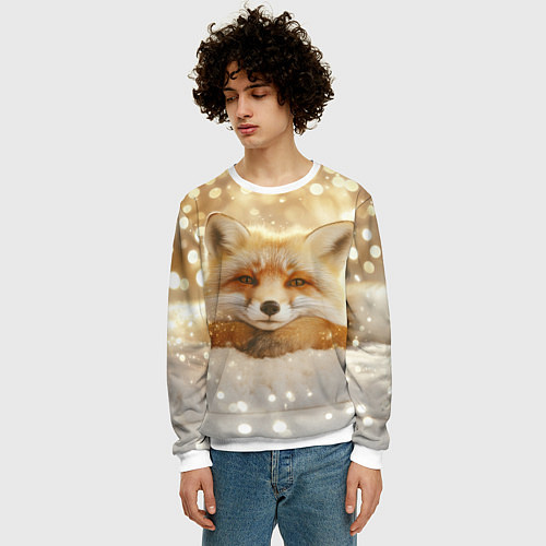 Мужской свитшот Рыжая лисица и боке / 3D-Белый – фото 3