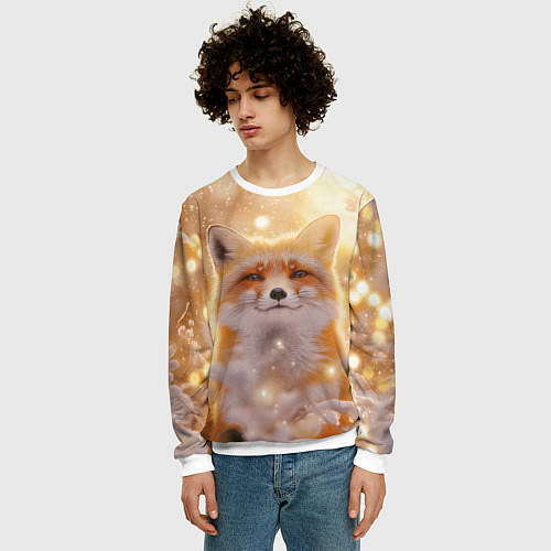 Мужской свитшот Лисица и блестящий снег / 3D-Белый – фото 3