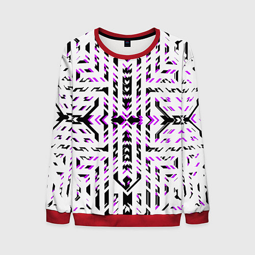 Мужской свитшот Чёрно-фиолетовые диагональные полосы на белом фоне / 3D-Красный – фото 1