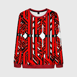 Мужской свитшот Чёрно-красные техно полосы на белом фоне