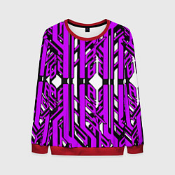 Мужской свитшот Чёрно-фиолетовые техно полосы на белом фоне