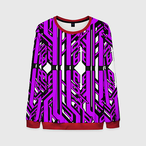 Мужской свитшот Чёрно-фиолетовые техно полосы на белом фоне / 3D-Красный – фото 1