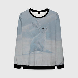 Свитшот мужской Заяц среди снега, цвет: 3D-черный