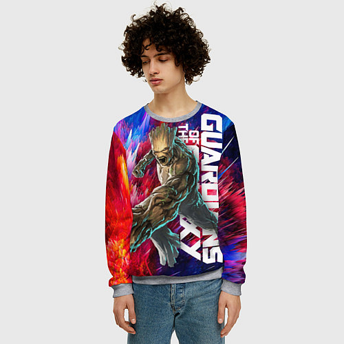 Мужской свитшот Guardians of the galaxy - Groot and Rocket / 3D-Меланж – фото 3