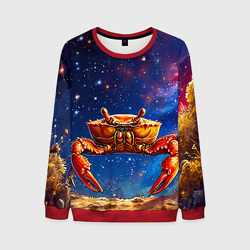 Мужской свитшот Краб в космосе / 3D-Красный – фото 1
