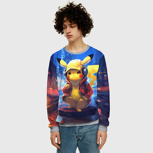 Мужской свитшот Диджей Пикачу / 3D-Меланж – фото 3