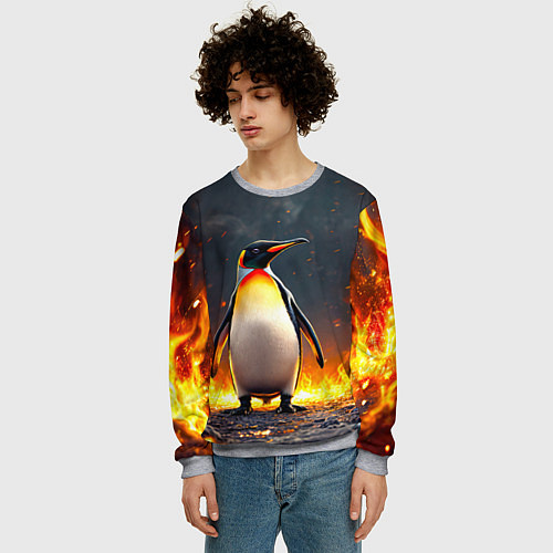 Мужской свитшот Пингвин в огне / 3D-Меланж – фото 3