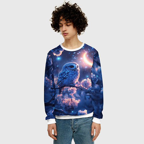 Мужской свитшот Сова под луной / 3D-Белый – фото 3