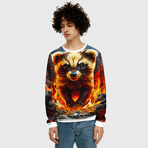 Мужской свитшот Енот в огне / 3D-Белый – фото 3