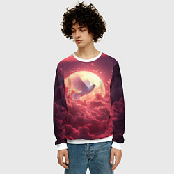 Свитшот мужской Голубь на фоне луны, цвет: 3D-белый — фото 2