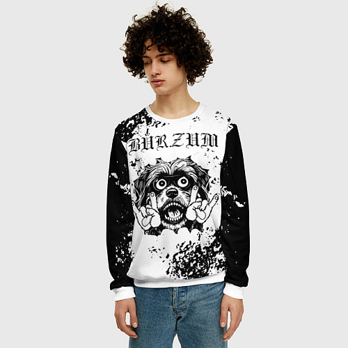 Мужской свитшот Burzum - рок пес / 3D-Белый – фото 3