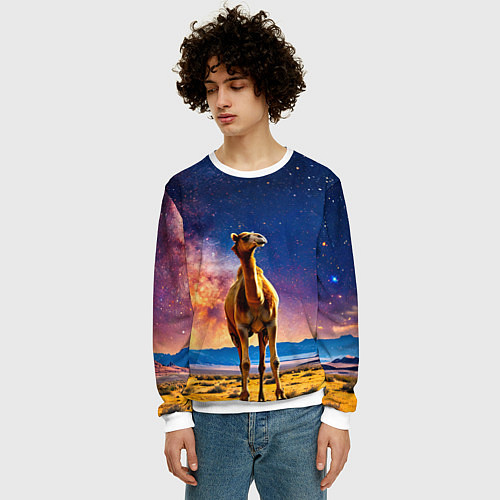 Мужской свитшот Верблюд и звездное небо / 3D-Белый – фото 3
