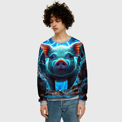 Мужской свитшот Свинья и разряды молний / 3D-Меланж – фото 3
