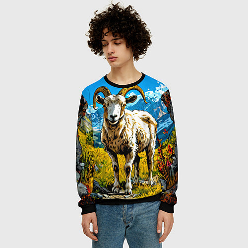 Мужской свитшот Горный козел / 3D-Черный – фото 3
