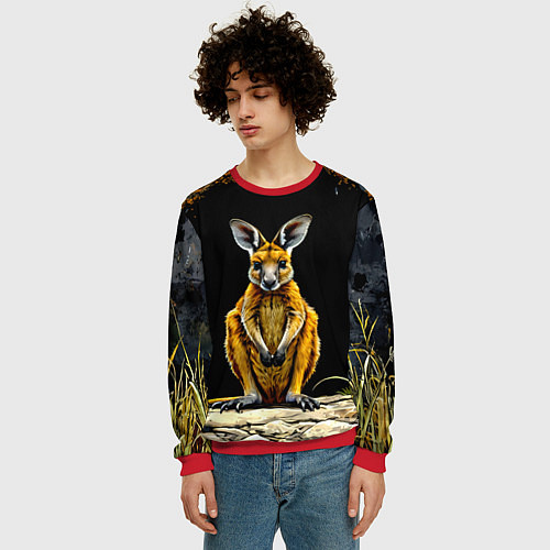 Мужской свитшот Кенгуру на черном / 3D-Красный – фото 3