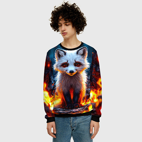 Мужской свитшот Песец в огне / 3D-Черный – фото 3