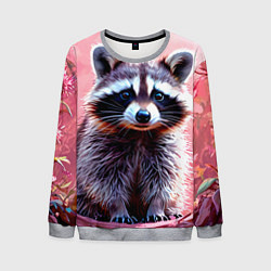 Свитшот мужской Енот в розовом лесу, цвет: 3D-меланж