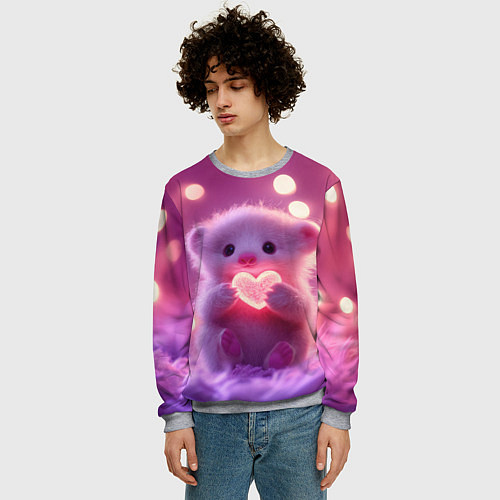 Мужской свитшот Милый грызун с сердечком / 3D-Меланж – фото 3