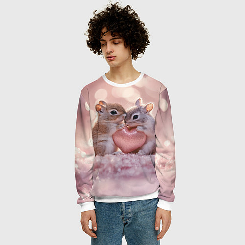 Мужской свитшот Влюбленные белочки с сердечком / 3D-Белый – фото 3