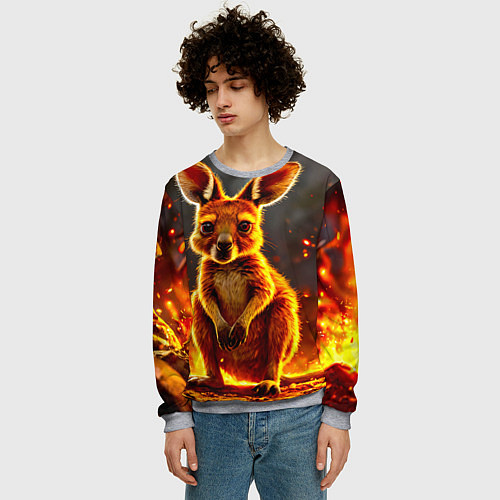 Мужской свитшот Кенгуру в огне / 3D-Меланж – фото 3