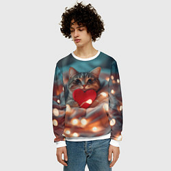 Свитшот мужской Кошка с сердцем, цвет: 3D-белый — фото 2