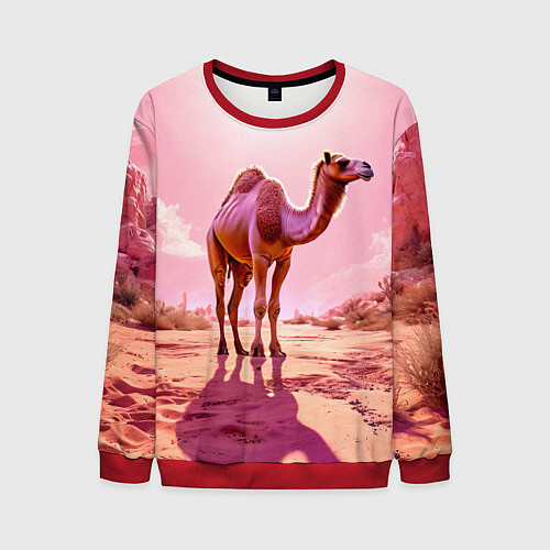 Мужской свитшот Верблюд в розовой пустыне / 3D-Красный – фото 1